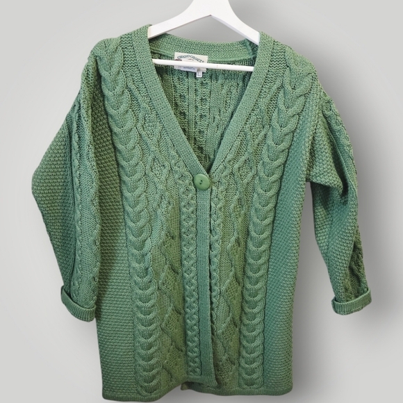 Aran Crafts Sweaters - Aran crafts merino wool one button cable knit cardigan long  sweater Large